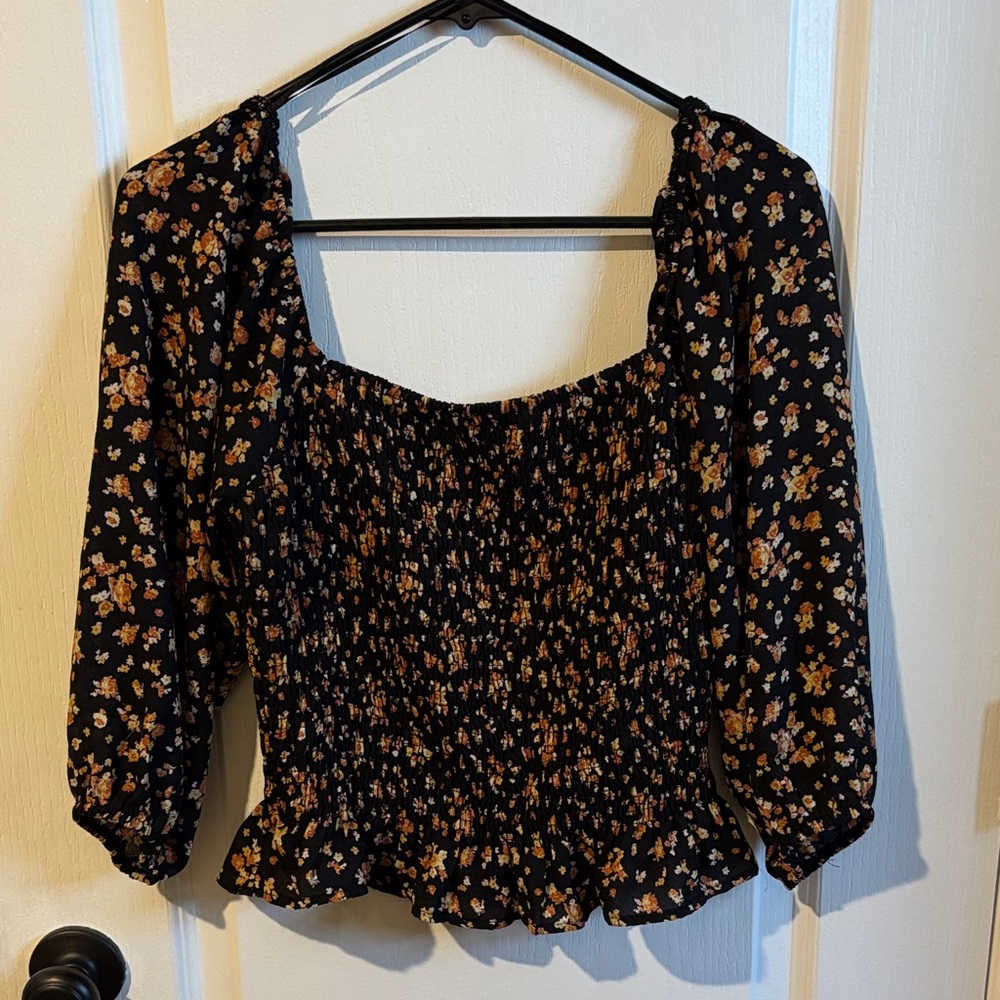 Paper Crane Black Orange Floral Blouse
